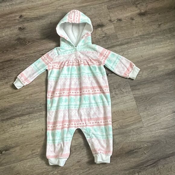 Carter’s Baby Girl Fleece Hooded Jumpsuit Size 12M - Picture 1 of 5